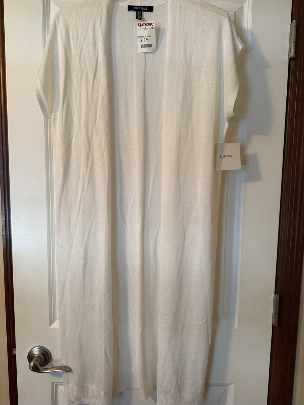 Ellen Tracy White Open-Front Long Duster Cardigan